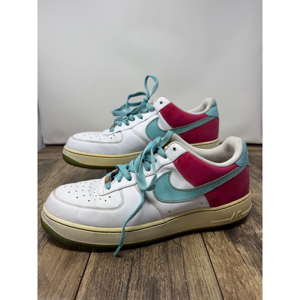 Nike Air Force 1 07 White Pink Teal Hibiscus Floral 315122-141 Mens 12 Vintage